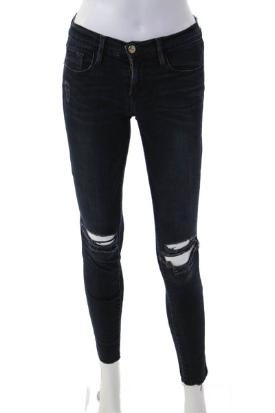 Frame Denim Women Skinny Ankle Jeans Dark Blue Mid Rise Button Size 25