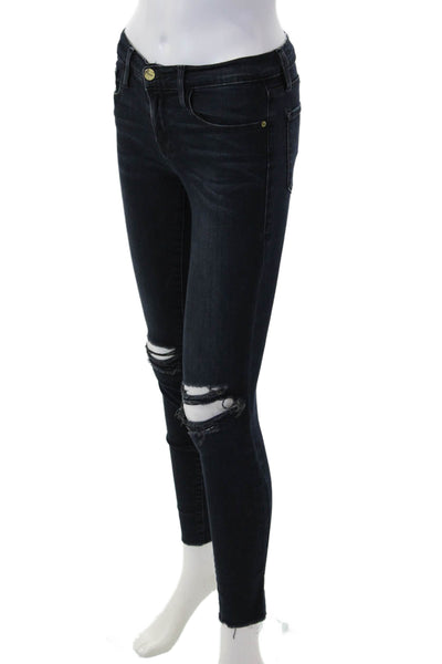 Frame Denim Women Skinny Ankle Jeans Dark Blue Mid Rise Button Size 25