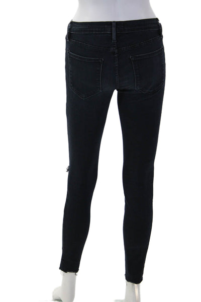 Frame Denim Women Skinny Ankle Jeans Dark Blue Mid Rise Button Size 25