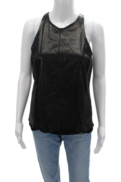 A.L.C. Womens Black Leather Biker Sleeveless Tank Snap Closure Size M
