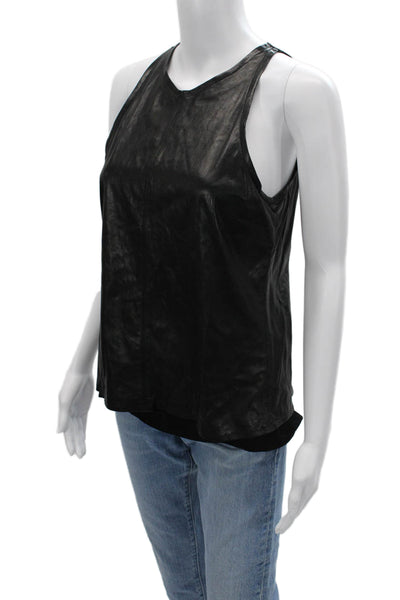 A.L.C. Womens Black Leather Biker Sleeveless Tank Snap Closure Size M