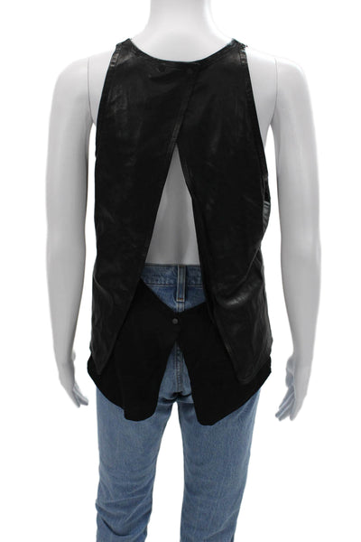 A.L.C. Womens Black Leather Biker Sleeveless Tank Snap Closure Size M