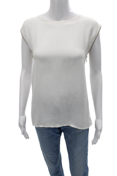 Karina Grimaldi Women White Georgette Sleeveless Round Neck Basic Blouse Size M