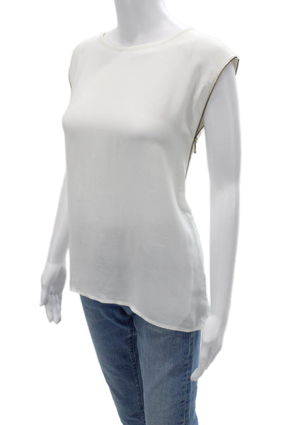 Karina Grimaldi Women White Georgette Sleeveless Round Neck Basic Blouse Size M