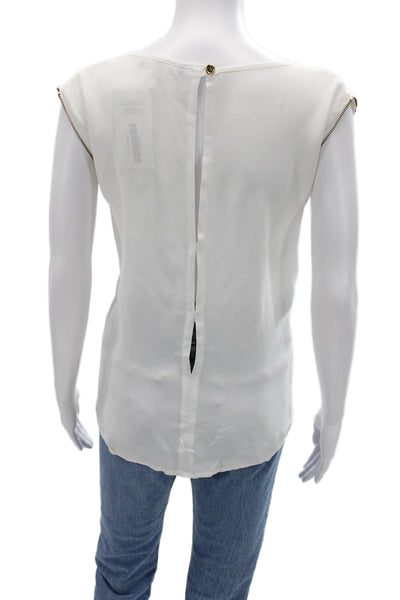 Karina Grimaldi Women White Georgette Sleeveless Round Neck Basic Blouse Size M