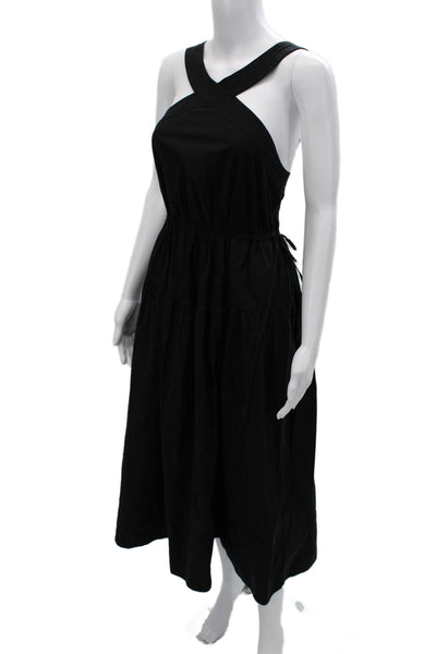 Madewell Women Overall Dress Black Sleeveless Short Viscose Buckle Boho Size 0