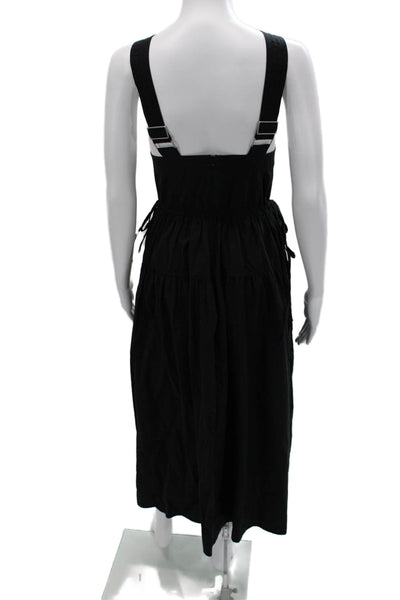 Madewell Women Overall Dress Black Sleeveless Short Viscose Buckle Boho Size 0