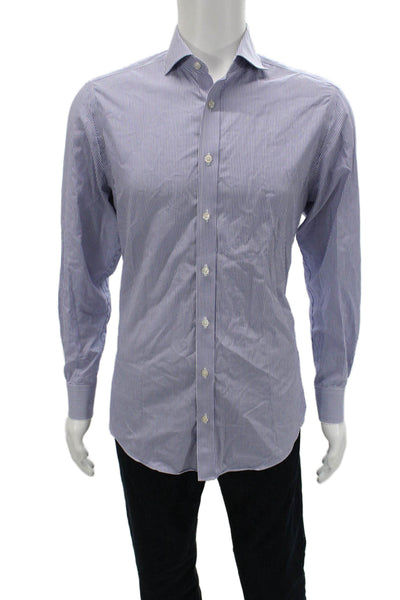 Charles Tyrwhitt Mens Dress Shirt Blue Striped Spread Cotton Size 15.5