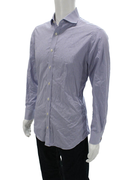 Charles Tyrwhitt Mens Dress Shirt Blue Striped Spread Cotton Size 15.5