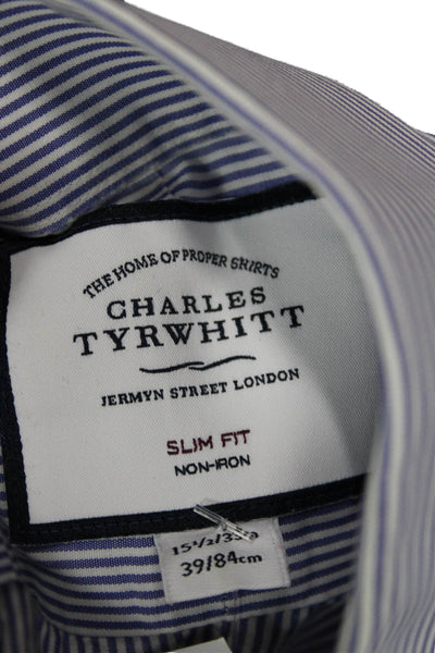 Charles Tyrwhitt Mens Dress Shirt Blue Striped Spread Cotton Size 15.5