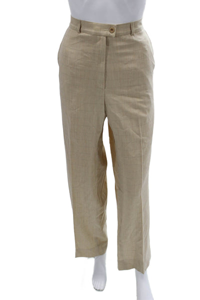 Zanella Mens Dress Pants Beige Check 96% Wool 4% Elastane Button Size 8