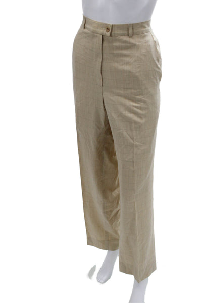 Zanella Mens Dress Pants Beige Check 96% Wool 4% Elastane Button Size 8