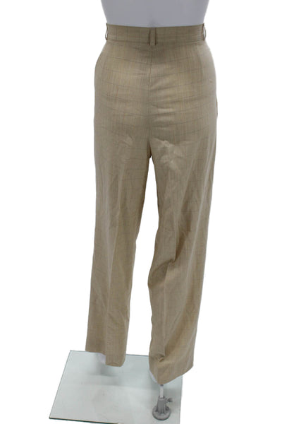 Zanella Mens Dress Pants Beige Check 96% Wool 4% Elastane Button Size 8