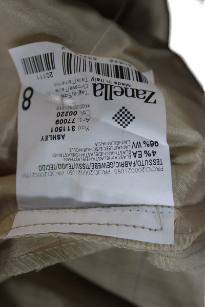 Zanella Mens Dress Pants Beige Check 96% Wool 4% Elastane Button Size 8