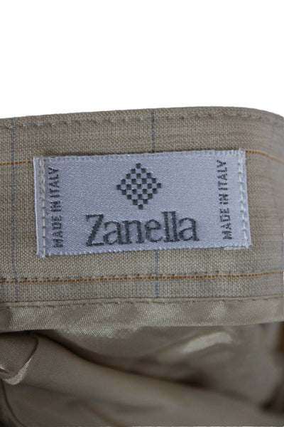 Zanella Mens Dress Pants Beige Check 96% Wool 4% Elastane Button Size 8