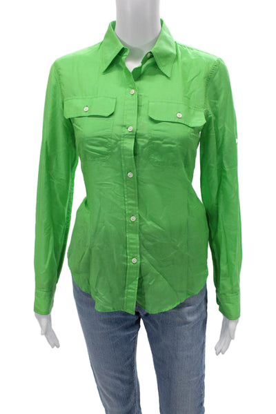 Lauren Ralph Lauren Women Green Collared Long Sleeve Button-Up Top Size PS