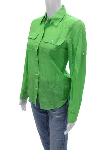 Lauren Ralph Lauren Women Green Collared Long Sleeve Button-Up Top Size PS