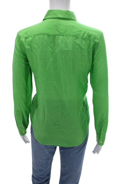 Lauren Ralph Lauren Women Green Collared Long Sleeve Button-Up Top Size PS