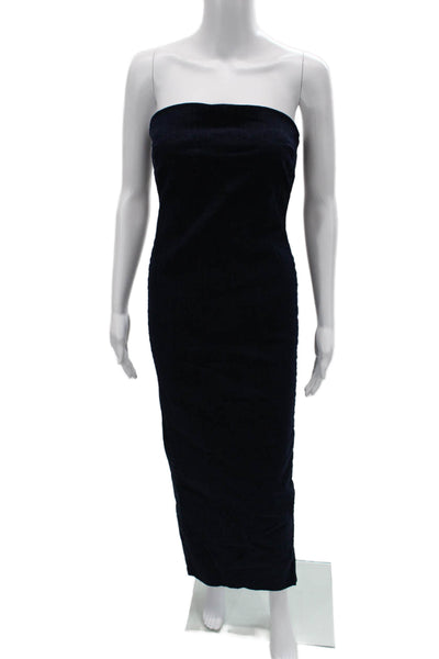 Zara Women Bodycon Pencil Dress Dark Blue Cotton Sleeveless Zip Mid-Calf Size M