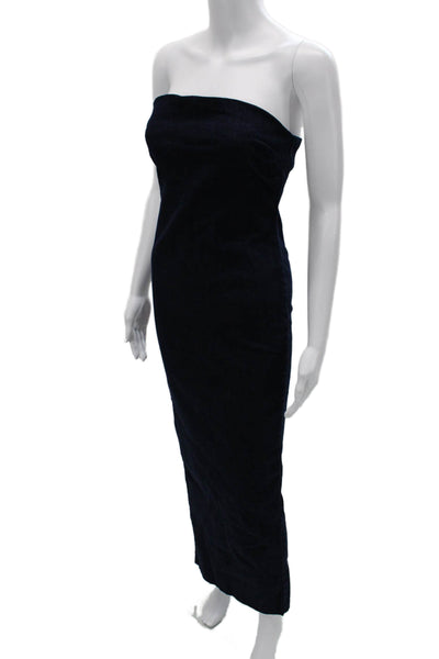 Zara Women Bodycon Pencil Dress Dark Blue Cotton Sleeveless Zip Mid-Calf Size M