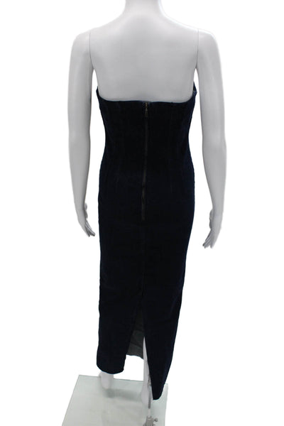 Zara Women Bodycon Pencil Dress Dark Blue Cotton Sleeveless Zip Mid-Calf Size M