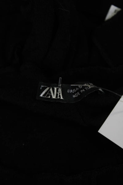 Zara Womens Cropped Basic Black Crew Neck Long Sleeve Top Size S