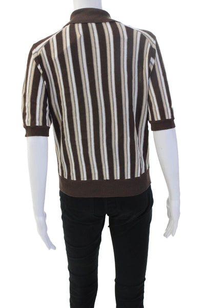 Zara Womens Brown Striped Collared Short Sleeve Cardigan Sweater Size S