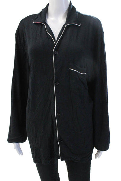 Eberjey Men Black Modal Collared Button-Down Long Sleeve Top Size L