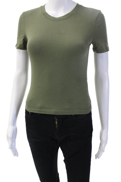 Zara Women Basic Jersey T-Shirt Green Crew Neck Short Sleeve Size S