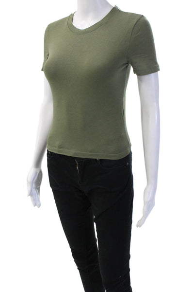 Zara Women Basic Jersey T-Shirt Green Crew Neck Short Sleeve Size S