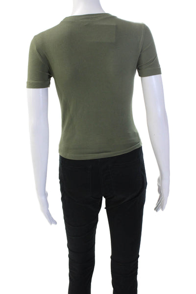 Zara Women Basic Jersey T-Shirt Green Crew Neck Short Sleeve Size S