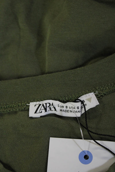 Zara Women Basic Jersey T-Shirt Green Crew Neck Short Sleeve Size S