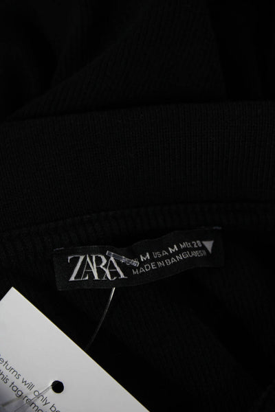 Zara Women Cropped Black Collared Button-Up Top Long Sleeve Size M