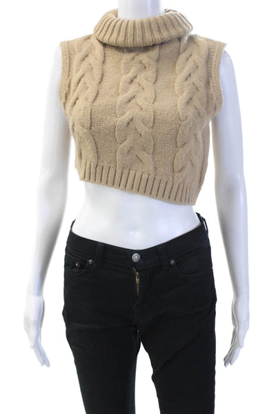 Zara Women Turtleneck Sleeveless Pullover Vest Beige Zip 90s Size S
