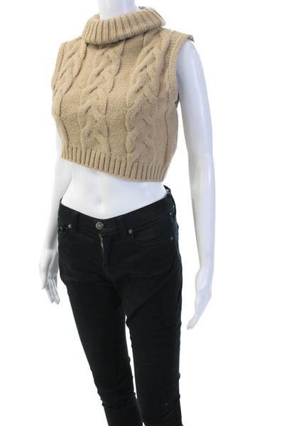 Zara Women Turtleneck Sleeveless Pullover Vest Beige Zip 90s Size S