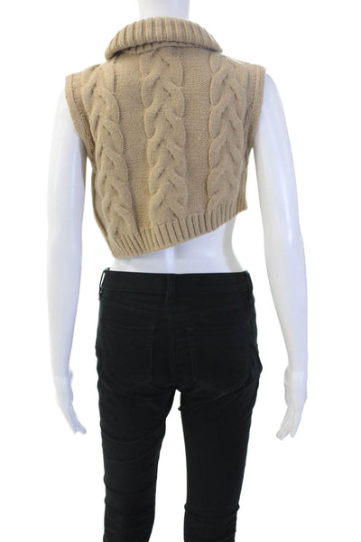 Zara Women Turtleneck Sleeveless Pullover Vest Beige Zip 90s Size S
