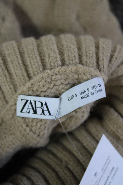 Zara Women Turtleneck Sleeveless Pullover Vest Beige Zip 90s Size S
