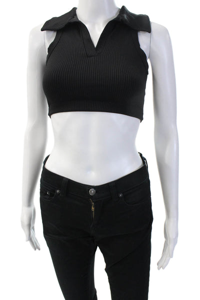 Year Of Ours Womens Cropped Collared Polo Black Sleeveless 90s Size XS