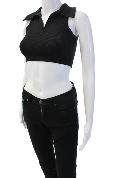 Year Of Ours Womens Cropped Collared Polo Black Sleeveless 90s Size XS
