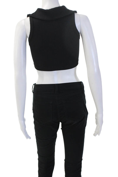 Year Of Ours Womens Cropped Collared Polo Black Sleeveless 90s Size XS