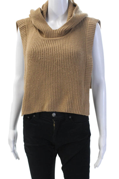 Zara Unisex Tan Turtleneck Sleeveless Sweater Vest Acrylic Wool Size M