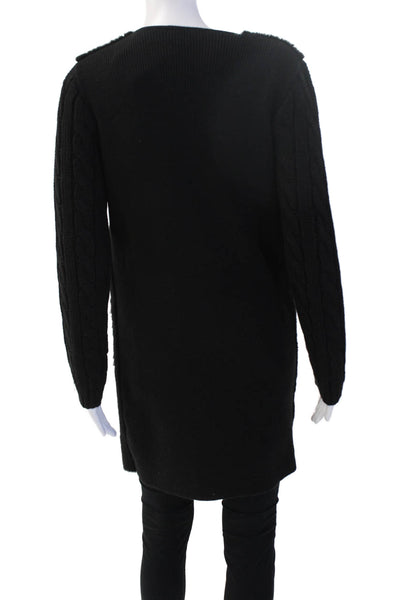 Marina V Women Black Solid Round Neck Long Sleeve Coatigan Size M
