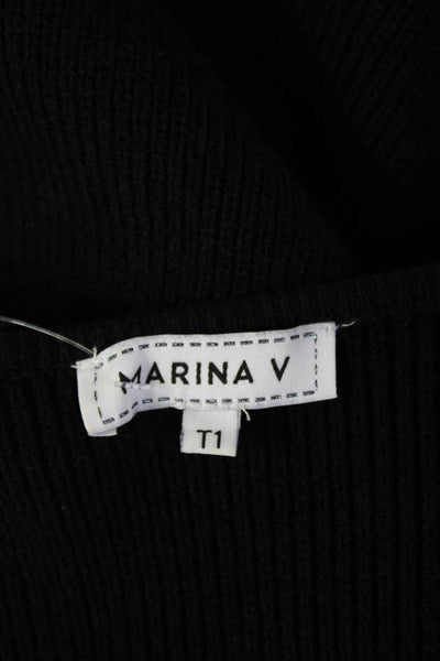 Marina V Women Black Solid Round Neck Long Sleeve Coatigan Size M
