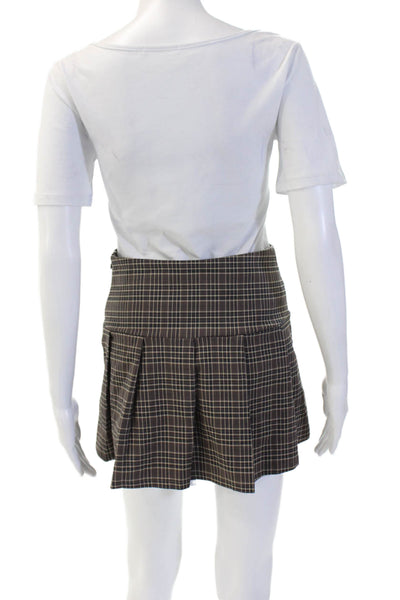 Bershka Womens Juniors Pleated Plaid Mini Skirt Beige Size XS