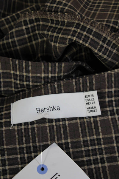 Bershka Womens Juniors Pleated Plaid Mini Skirt Beige Size XS