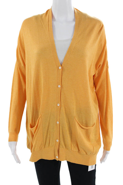 Haute Hippie Unisex Orange Silk Cashmere V Neck Cardigan Long Sleeve Size S