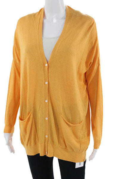 Haute Hippie Unisex Orange Silk Cashmere V Neck Cardigan Long Sleeve Size S
