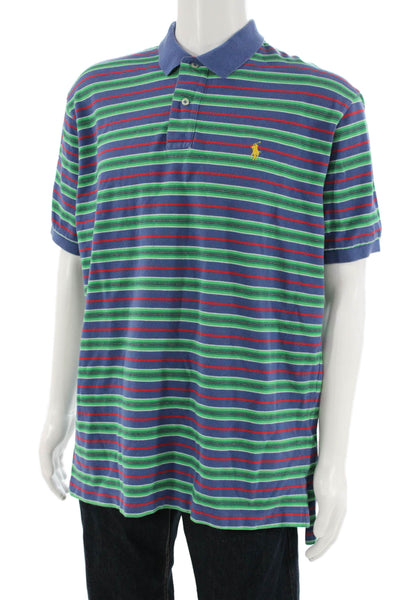Polo Ralph Lauren Mens Polo Blue Striped Short Sleeve Cotton Collared Size XL