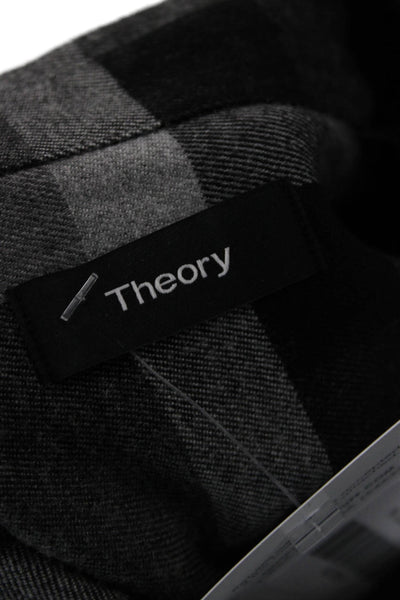 Theory Men's Collared Casual Button Down Black Plaid Shirt Size XL
