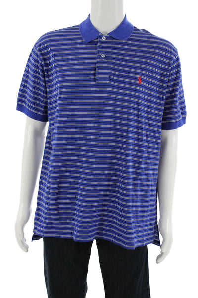 Polo Ralph Lauren Mens Blue Striped Pima Cotton Polo Short Sleeve Size XL